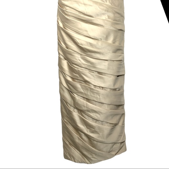 Andrew Adela Beige Sheath Ruffle Strapless Gown - Picture 10 of 16